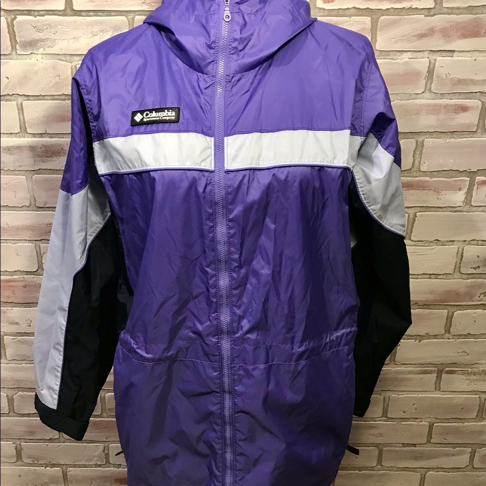 Columbia Purple and Navy Hooded Rain Jacket